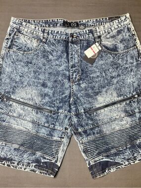 Max Milian Indigo Men's Acid Wash is Big & Tall Biker Short